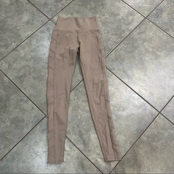 Alo Yoga Block Mesh Stripe Side Detail High Waist Leggings Beige Sz XS Outdoor - Picture 2 of 12